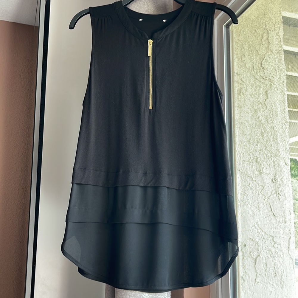 🌹BOGO of Lower Price🌹Michael Kors Sleeveless Black Zip Blouse, Sheer Bottom, M